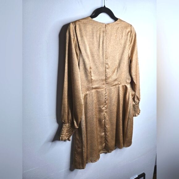 Francesca's Collections Mi Ami Satin Longsleeve Mini Dress Animal Print Size M - Picture 9 of 10